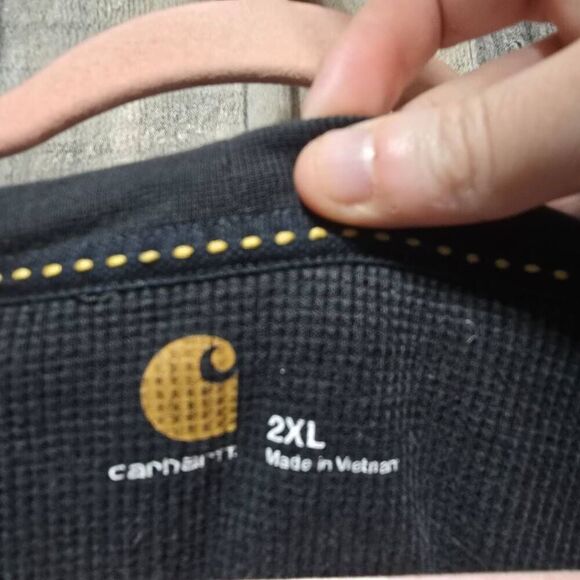 Carhartt Black Thermal Henley Waffle Knit Plus Size Tee - Picture 5 of 6